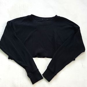 🦋RARE!🦋 BRANDY MELVILLE BLACK WAFFLE KNIT CROP LONG SLEEVE OVERSIZED T SHIRT